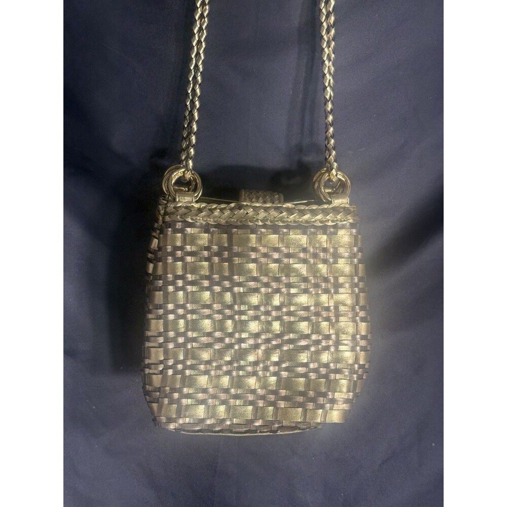 Vtg Gold Metallic Woven Lattice Bag Evening/Crossbody Purse 7.5WX8.5HX5.5D